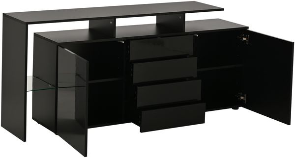 Sideboard Kommode aus Spanplatte mit LED-Beleuchtung, 4 Schubladen & 2 Push-to-Open-Türen, 160x35x70 cm, Schwarz Bild 9