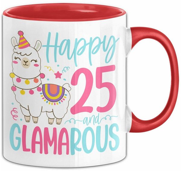 Trendation Tasse 25er Geburtstag Tasse Geschenk Happy 25 And Glamarous Llama Alpaka L
