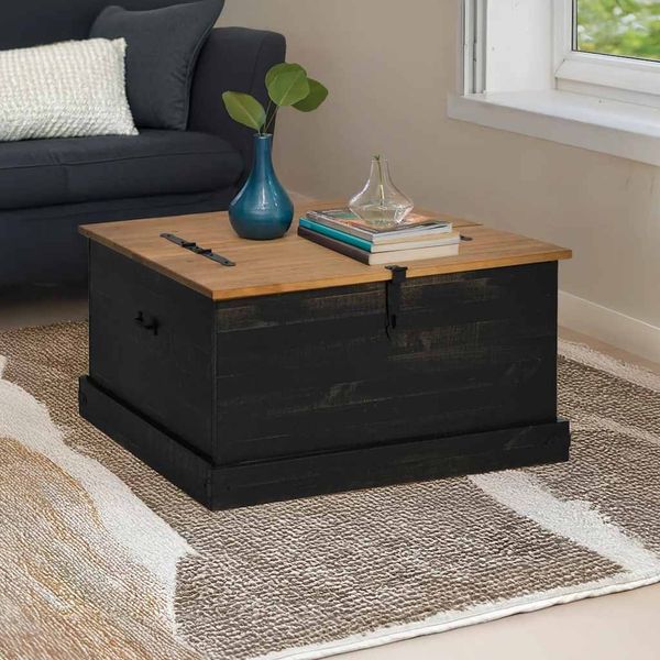 vidaXL Truhe HALDEN Schwarz 91x91x47 cm Massivholz Kiefer 4018408