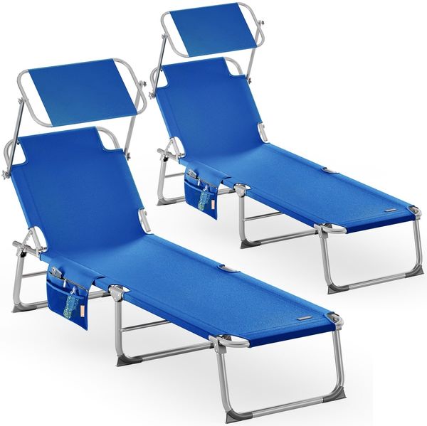 CASARIA® 2er Set Alu Sonnenliege mit Dach Klappbar Wetterfest Gartenliege Blau