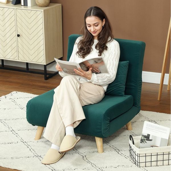 HOMCOM Schlafsofa Schlafsessel, Klappsessel 1 Teile, für Wohnzimmer, Dunkelgrün