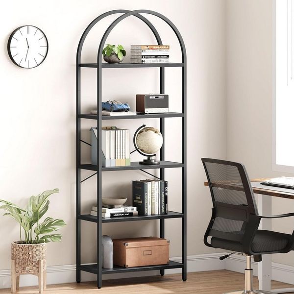 GarveeMore Bücherregal Standregal mit 5 Ebenen,gewölbt Display Racks,180x60x28cm, mit Kippschutz,für Schlafzimmer,Wohnzimmer,Home Office