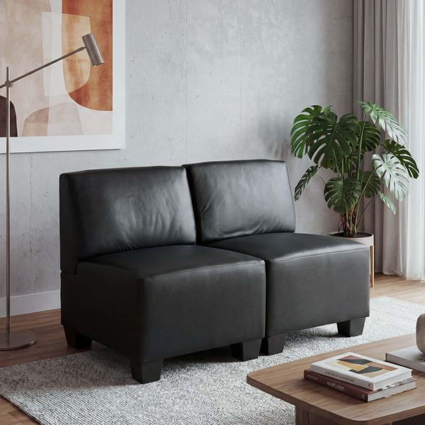Modular 2-Sitzer Sofa Couch Lyon, Kunstleder ~ schwarz, ohne Armlehnen