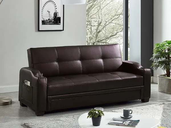 Vente-unique - Schlafsofa Klappsofa - Kunstleder - Braun - MIRELLA