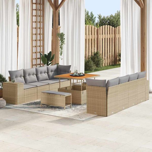 vidaXL Gartensofa-set mit Kissen 11 pcs Beige und Hellgrau Poly-Rattan 3363937