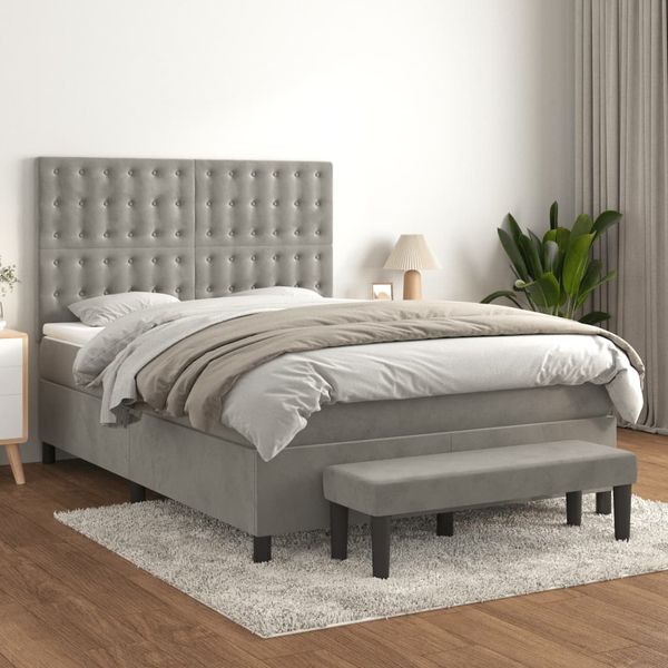 vidaXL Boxspringbett mit Matratze Hellgrau 140x190 cm Samt 3138079