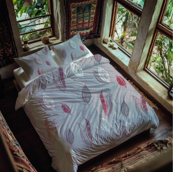 Leonado Vicenti Bettwäsche Winter Fleece 155x220, Fleece, 2 teilig, Warm flauschig weich MikroFleece Thermo Bordeaux Rot Feder Bild 2