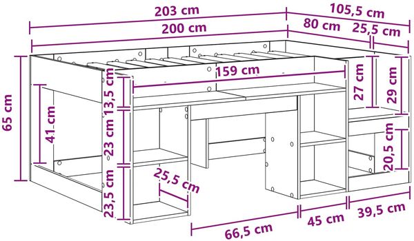 vidaXL Kinderbettgestell mit Stauraum Betongrau 80 x 200 cm 3422598 Bild 8