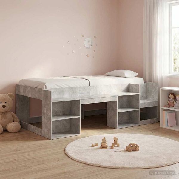 vidaXL Kinderbettgestell mit Stauraum Betongrau 80 x 200 cm 3422598