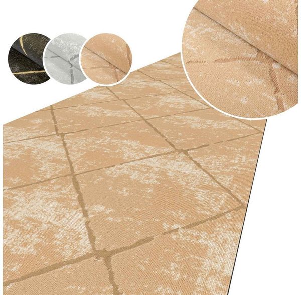 ANRO Küchenläufer AYDI Teppichläufer Premium Läufer Textil, Eckig, Bodenläufer 100x50cm Karo Beige pflegeleicht