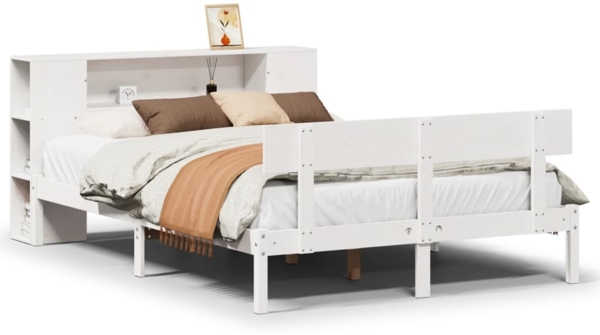 vidaXL Massivholzbett mit Regal ohne Matratze Weiß 160x200 cm Kiefer 3321779