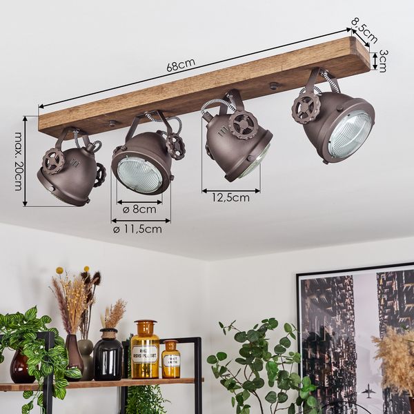 hofstein Deckenleuchte »Biati« verstellbare Deckenlampe, Metall/Holz/Glas, Dunkelbraun/Braun, ohne Leuchtmittel, 4xGU10, dreh-/schwenkbarer Spot im Industrial Design, Klar