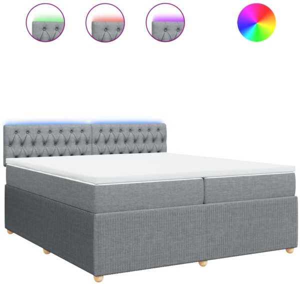 vidaXL Boxspringbett mit Matratze Hellgrau 200x200 cm Stoff 3289870
