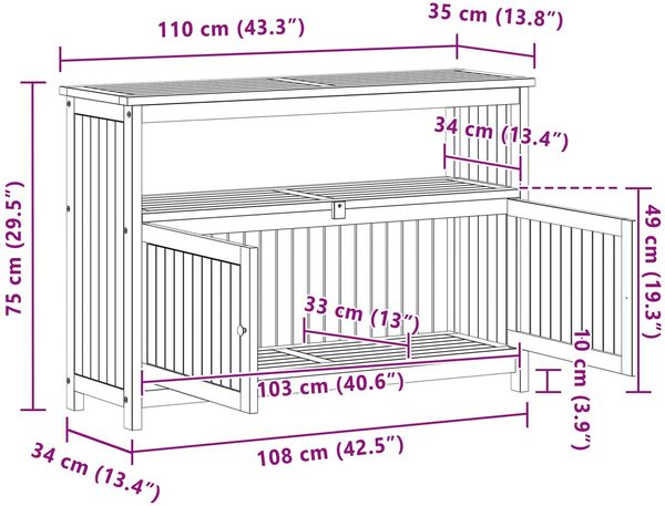 vidaXL Gartenkonsole Tisch Helles Akazienholz 110 x 35 x 75 cm 42026801 Bild 11