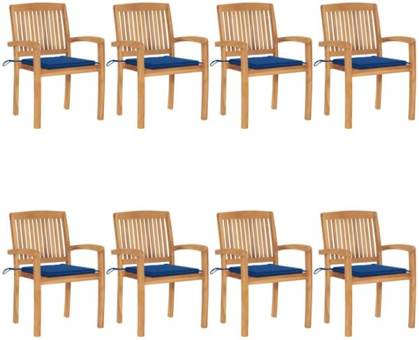 vidaXL Stapelbare Gartenstühle mit Kissen 8 Stk. Massivholz Teak 3073250