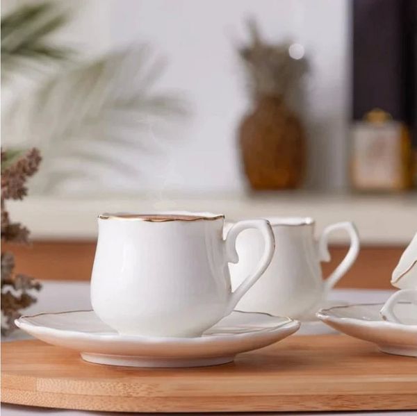 Karaca Kaffeeservice Karaca Ebruli 80 ml Kaffeetasse mit Untertasse Set für 6 Personen