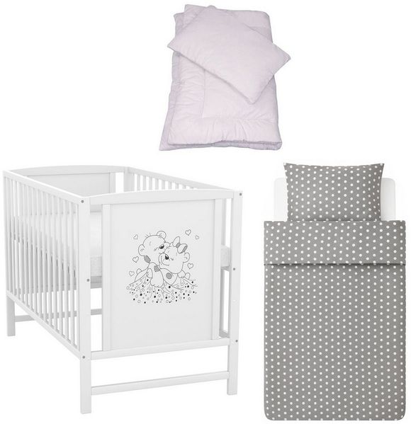 Baby-Delux Komplettbett Babybett Mia Komplettset, 7-tlg, Kinderbett 60x120 cm weiß, Bettset verschiedene Designs