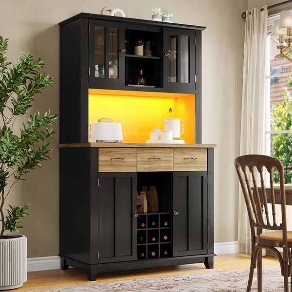 Sideboard 106 x 40 x 179,5 cm mit LED-Beleuchtung, MDF, Schwarz