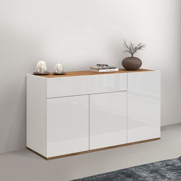 OTTO home Sideboard Garda, Kommode, Schrank, 3 Türen, 1 Schublade, Made in Italy, Hochglanzlackierte Fronten, Korpus matt, grifflos, Breite 120,1 cm
