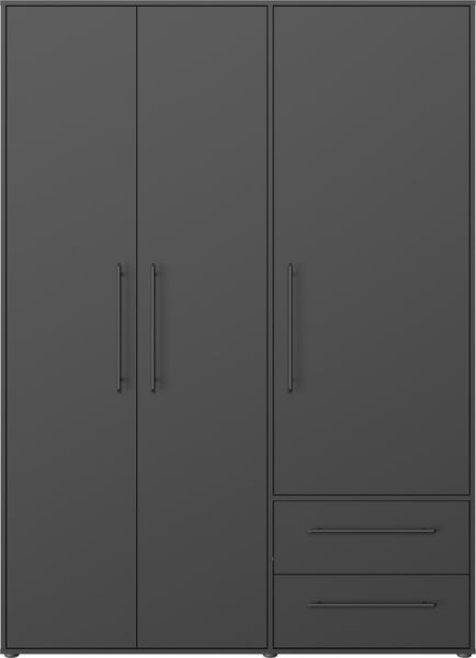 Drehtürenschrank >MOKKARIS< 3 Türen, 2 Schübe, in Schwarz - 144,4x200,1x58,8cm (BxHxT)
