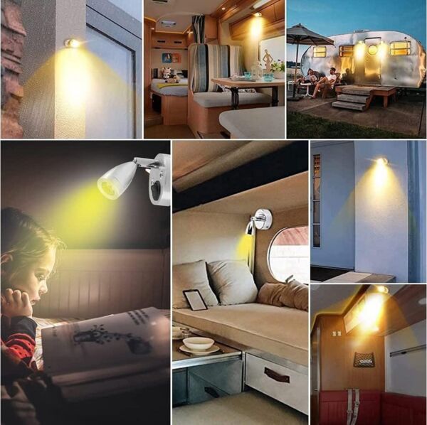 Rosnek LED Wandstrahler 12-24V, 360 ° einstellbar, Leselicht, für RV Camper Van Caravan Boot, Touch-Schalter