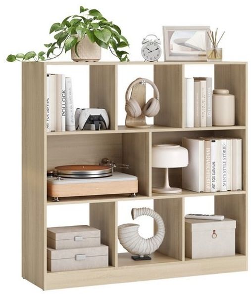 Vasagle Bücherregal, Regal, Würfelregal, Standregal, mit offenen Fächern, als Raumteiler, Holzspanplatte/MDF, eichefarben, 30 x 97,5 x 100 cm