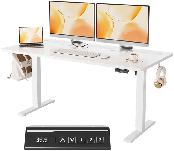Elektrisch Höhenverstellbarer Schreibtisch 160x70 cm, Ergonomischer Steh-Sitz Tisch Computertisch Stehpult Verstellbarer Standing Desk Mit Memory Funktion, Weiß