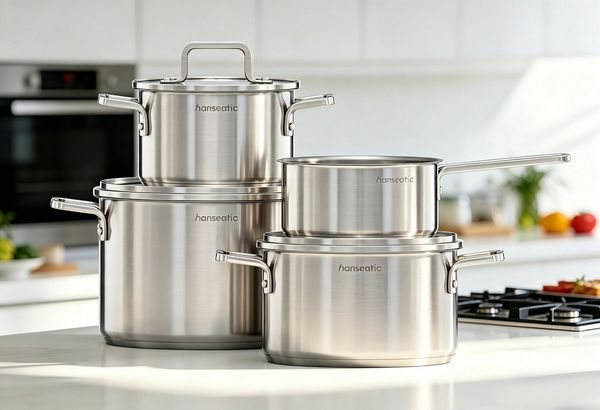 Hanseatic Topf-Set DAILY, Edelstahl 18/10 (Set, 7-tlg, Stielkasserolle 16 cm, Kochtopf 16/20/24 cm), mit Antihaftbeschichtung, für alle Herdarten, Induktion