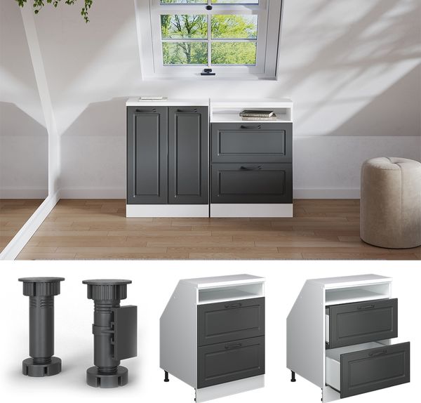Dachschrägenschrank Rion Anthrazit Landhaus 60 x 81.6 cm mit 2 Schubladen, Schrankkorpus 60 cm Tiefe Vicco Bild 5