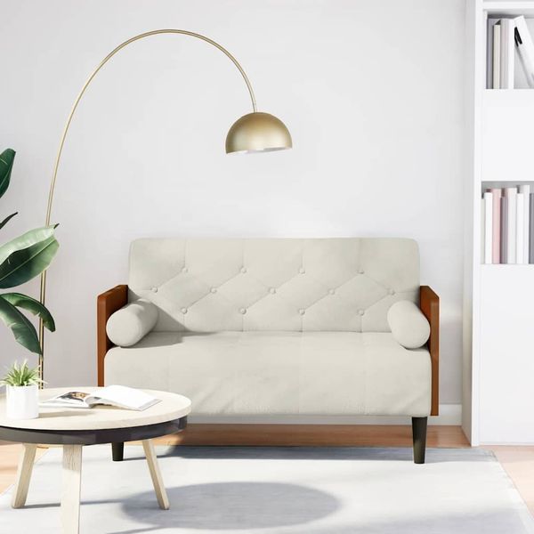 vidaXL Zweisitzer-Sofa mit Nackenrollen Creme 110 cm Samt 4100605