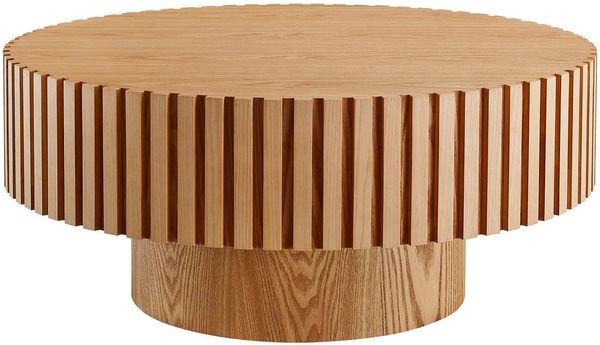 SalesFever Couchtisch rund mit Massivholz-Lamellen Ø 80 cm (1-St), Moderner Holztisch fürs Wohnzimmer mit Echtholzfurnier