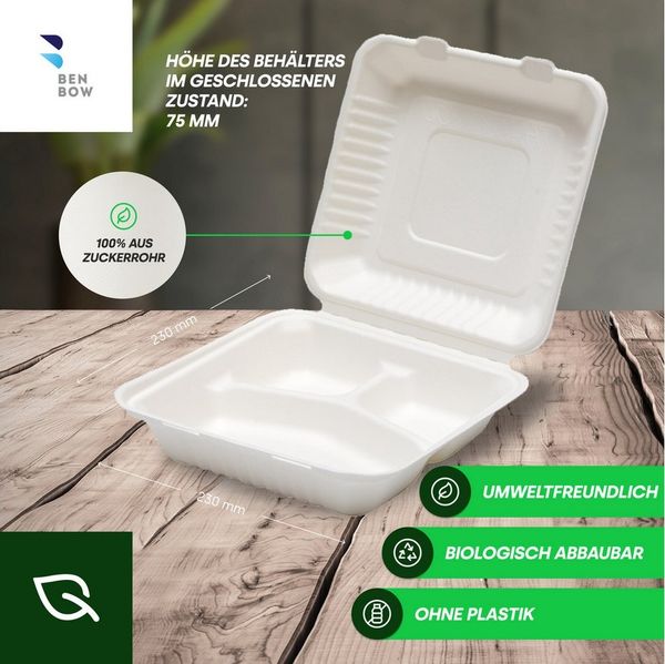 BENBOW Lunchbox Benbow Menüschale aus Zuckerrohr – Nachhaltig, Biologisch Abbaubar, Zuckerrohr, (50-tlg), Menüschale aus Zuckerrohr x50