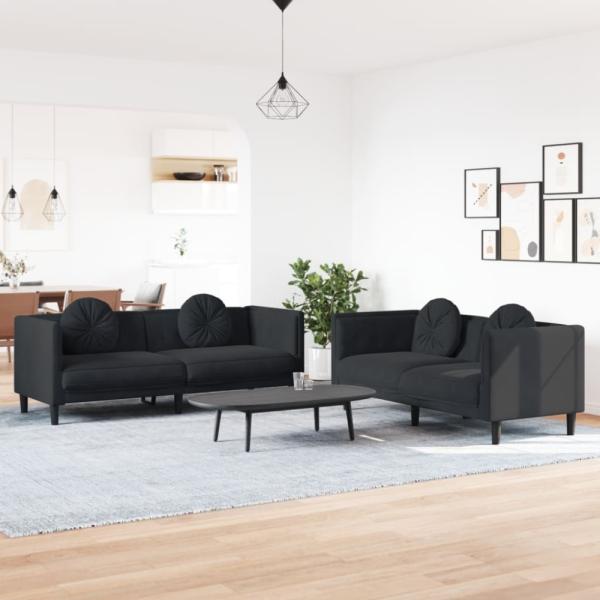 vidaXL 2-tlg. Sofagarnitur mit Kissen Schwarz Samt 3209262