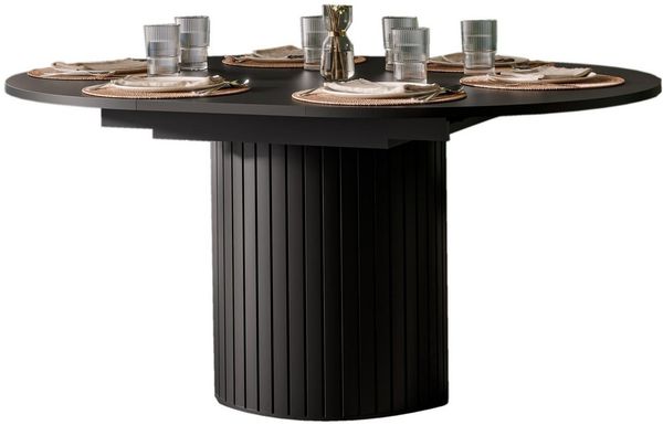 Compleo Esstisch 120-160 cm MODERNO, Säulengestell mit Rillenstruktur, ausziehbarer Tisch, Gestell in Lamellenoptik
