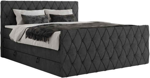 Boxspringbett, Doppelbett mit Fußteil, Multipocket-Matratzen und Topper, gestepptes Kopfteil und Front - MIREN KING DUO - 120 x 200 cm - Dunkelgrau Stoff - H4 Bild 4