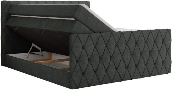 Boxspringbett, Doppelbett mit Fußteil, Multipocket-Matratzen und Topper, gestepptes Kopfteil und Front - MIREN KING DUO - 120 x 200 cm - Dunkelgrau Stoff - H4 Bild 5