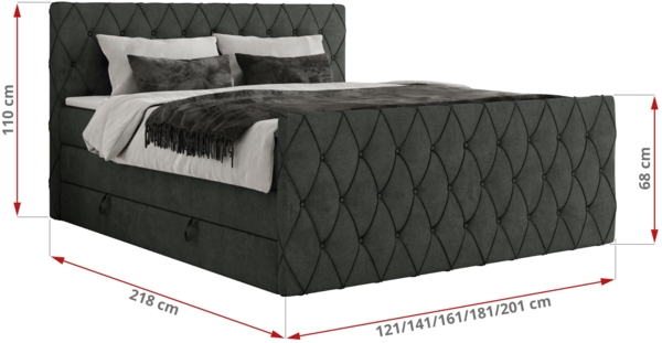 Boxspringbett, Doppelbett mit Fußteil, Multipocket-Matratzen und Topper, gestepptes Kopfteil und Front - MIREN KING DUO - 120 x 200 cm - Dunkelgrau Stoff - H4 Bild 6