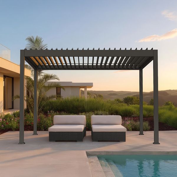 HOME DELUXE Elektrischer Lamellenpavillon aus Aluminium FAYLA Anthrazit - 407 x 297 x 250 cm
