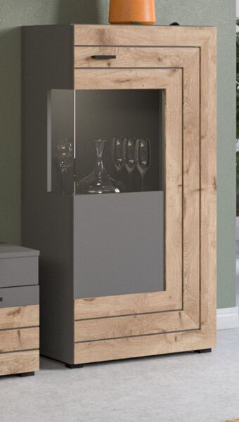 Xonox 'Freno' kleine Vitrine, Holzwerkstoff grau / nox eiche, 60 x 37 x 118 cm Bild 4