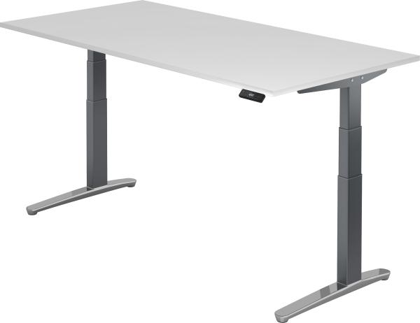 bümö elektrisch höhenverstellbarer Schreibtisch 200x100 cm mit Memory-Steuerung - Design Schreibtisch höhenverstellbar elektrisch, elektrischer Schreibtisch weiß, Gestell graphit/alu, XBHM2E-W-GC