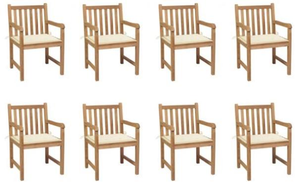 vidaXL Gartenstühle 8 Stk. mit Creme Kissen Massivholz Teak 3073060