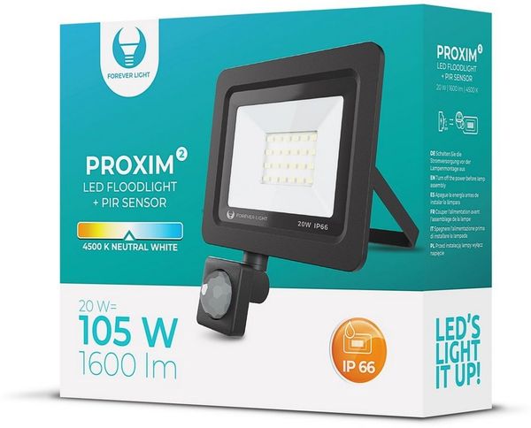 Forever Light LED Flutlichtstrahler Flutlicht LED PROXIM ll IP66 Wasserdicht Strahler Mit Bewegungsmelder, mit Bewegungsmelder
