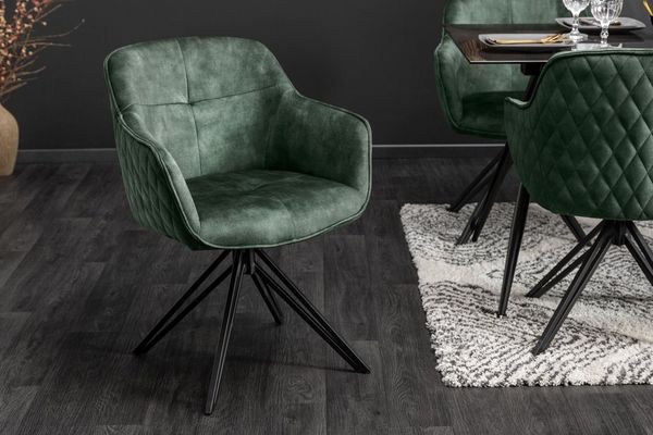 invicta INTERIOR Drehbarer Design Stuhl Euphoria grün Samt im Retrostil mit Ziersteppung Esszimmerstuhl
