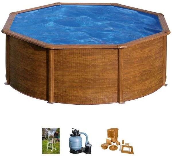 Gre Rundpool PACIFIC in Holzoptik inkl. Zubehör (Set, 4-tlg), Höhe: 120 cm, in versch. Größen erhältlich