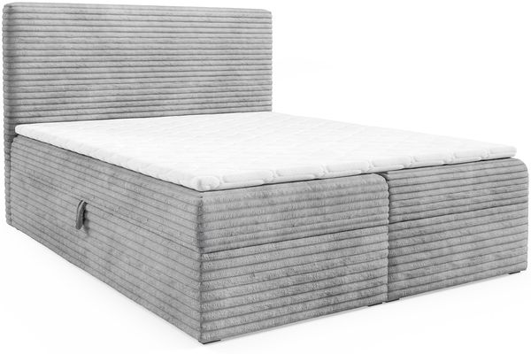 MEBLINI Boxspringbett mit Bettkasten - 180x200 - H4/Hellgrau Cordstoff - TALIA - Gepolstert Doppelbett mit Matratze und Topper - Polsterbett mit Stauraum - Bett mit Kopfteil - Stauraumbett