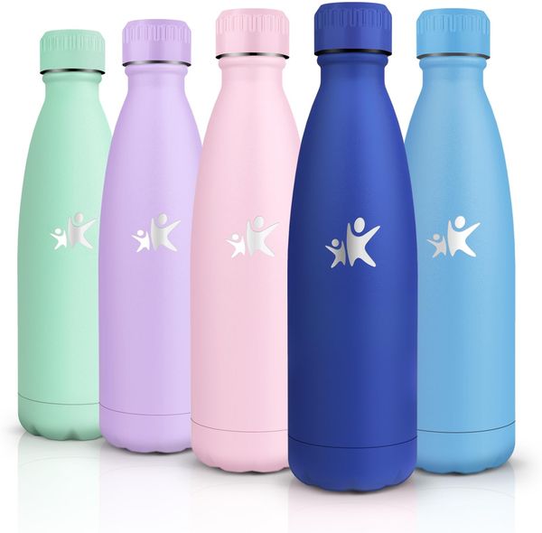 HoneyHolly Trinkflasche Edelstahl, Trinkflasche Kinder, 500ML BPA-frei, Thermosflasche, Wasserflasche Doppelwandig, Trinkflaschen Kohlensäure Geeignet, Thermosflasche Sport für Fitness, Gym, Fahrrad