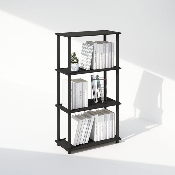 Furinno Turn-N-Tube Bücherregal, 4-stufiges Bücherregal, Bücherregal mit vielseitigem kompaktem Display-Regal, 29.5 x 60 x 110, für Wohnzimmer, Schlafzimmer, Home Office, Americano/Schwarz