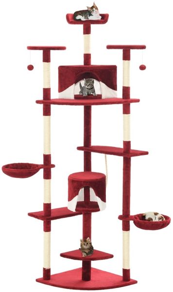 vidaXL Katzen-Kratzbaum mit Sisal-Kratzsäulen 203 cm Rot und Weiß 170531