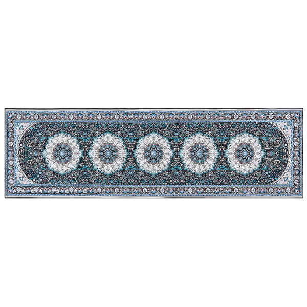 Teppich blau schwarz 60 x 200 cm orientalisches Muster Kurzflor GEDIZ