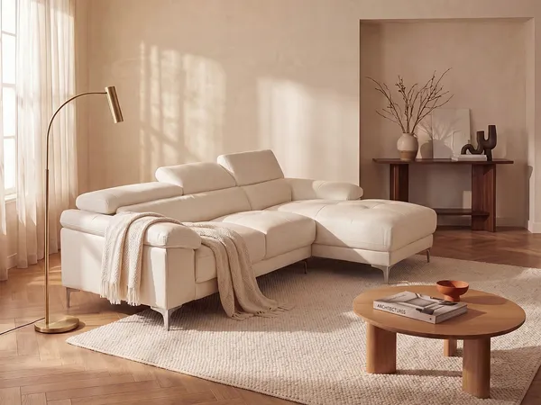 Vente-unique - Ecksofa - Ecke Rechts - Leder - Weiß - SOLANGE